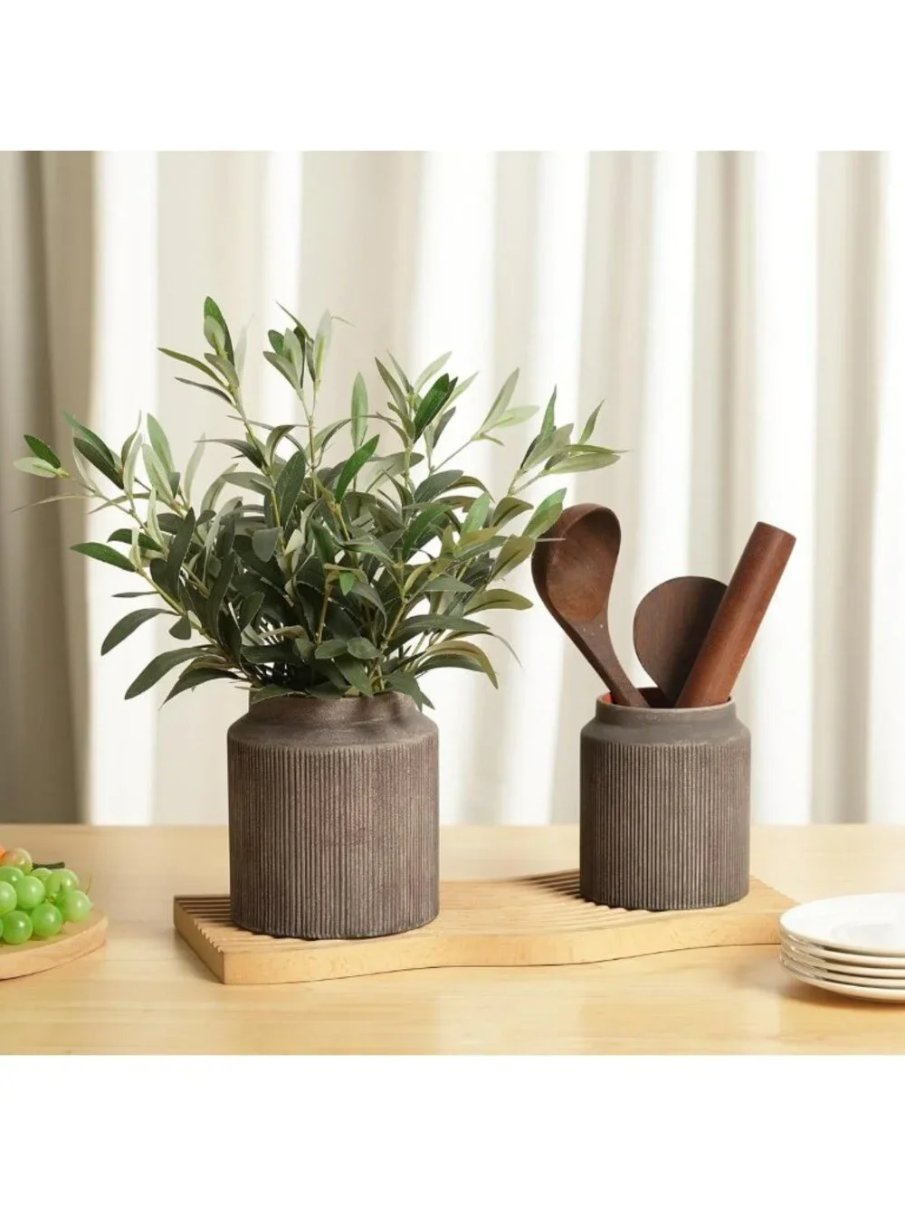 Set of 2 Rustic Ceramic Flower Vases - 5.9in Home Decor Accent Pieces